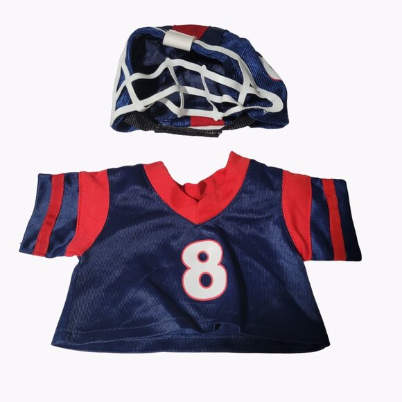 Football Jersey and Helmet for Plush Bears Stuffed Animals Blue Red #8 - Picture 1 of 6